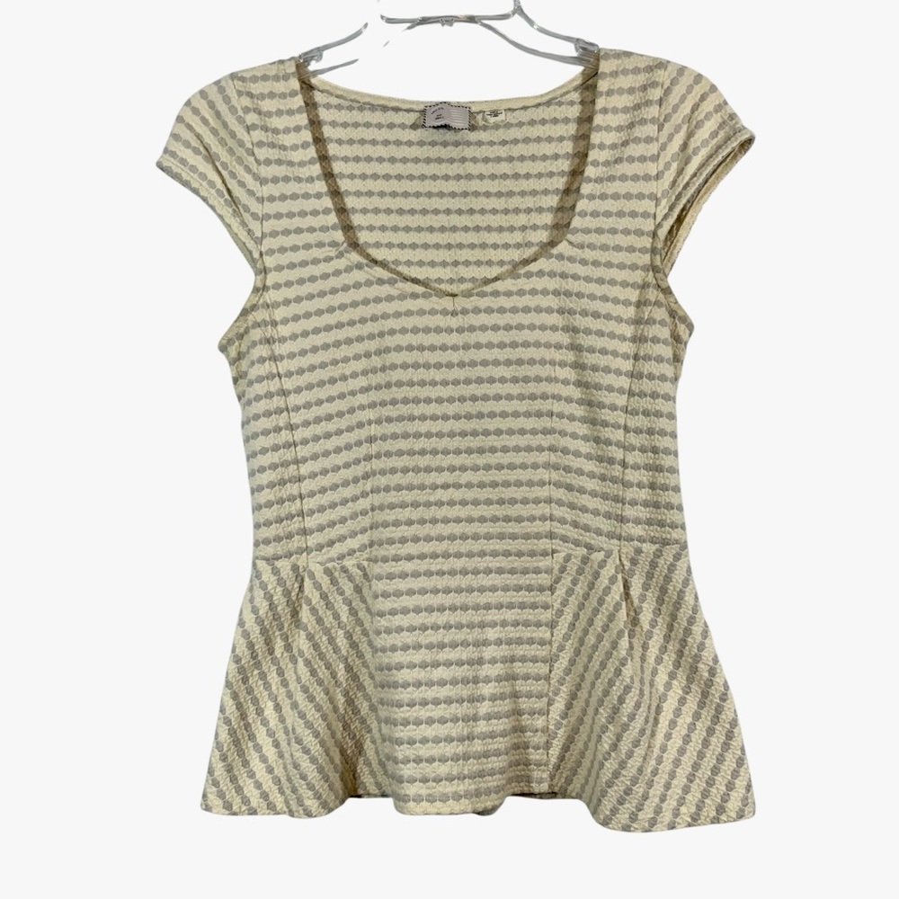 Anthropologie Cream and Gray Striped Blouse